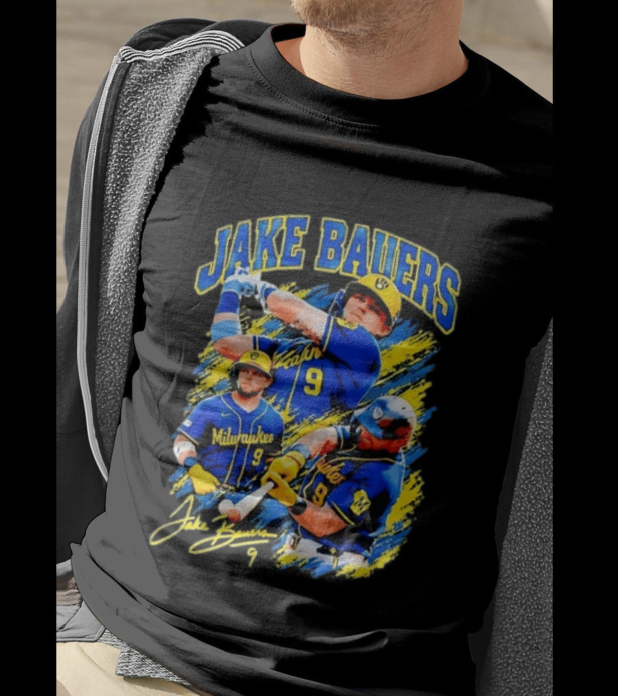 Milwaukee Brewers Jake Bauers Number 9 Signature Baseball T-Shirt