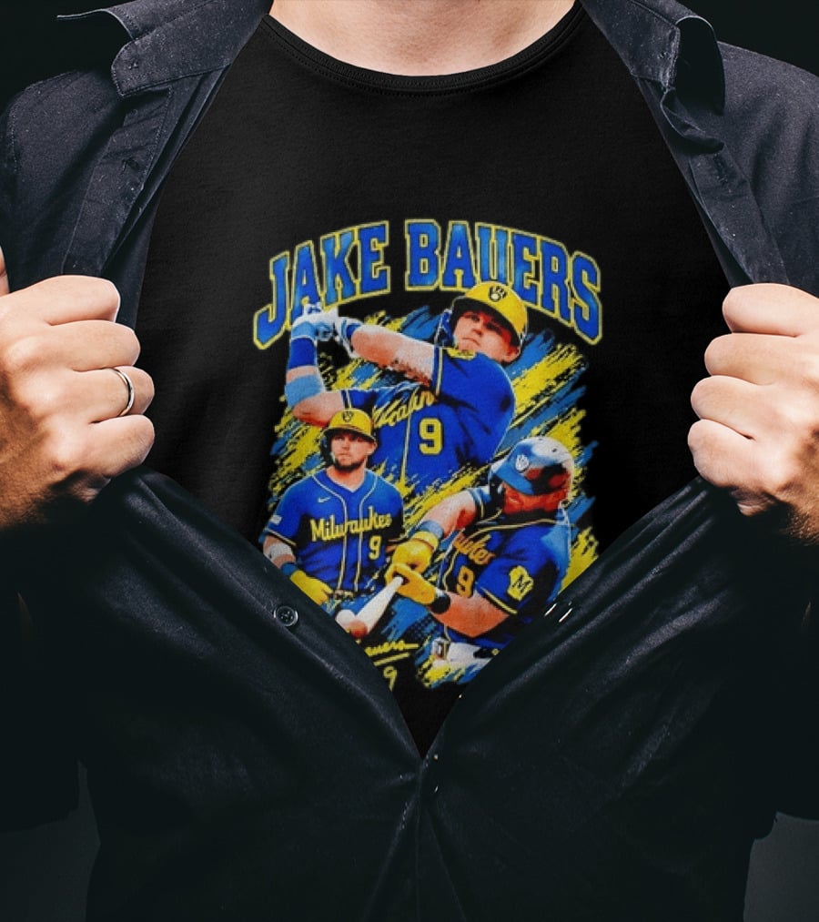 Milwaukee Brewers Jake Bauers Number 9 Signature Baseball T-Shirt