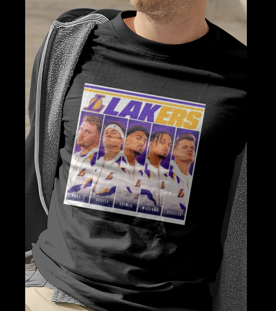 Lakers NBA Stars Collage Luka Dončić Austin Reaves Quentin Grimes Jalen Williams Walker Kessler T-Shirt