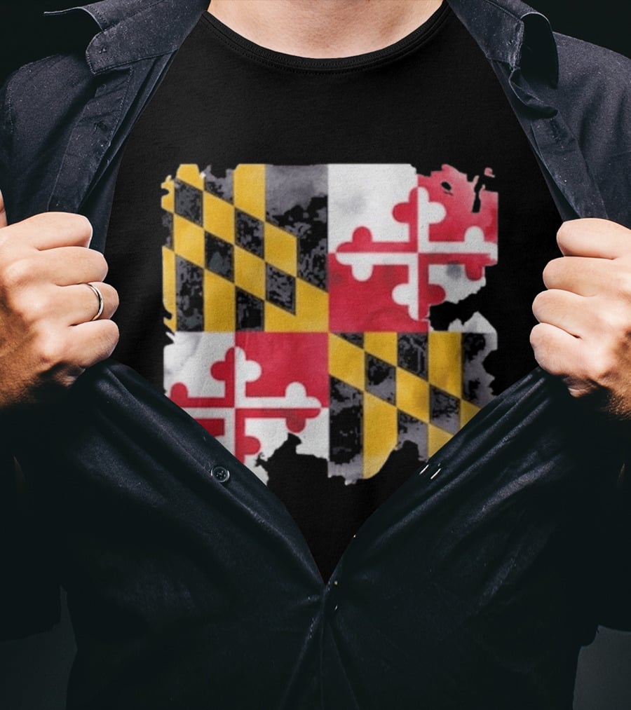 Maryland Distressed Flag Casual Summer Look T-Shirt