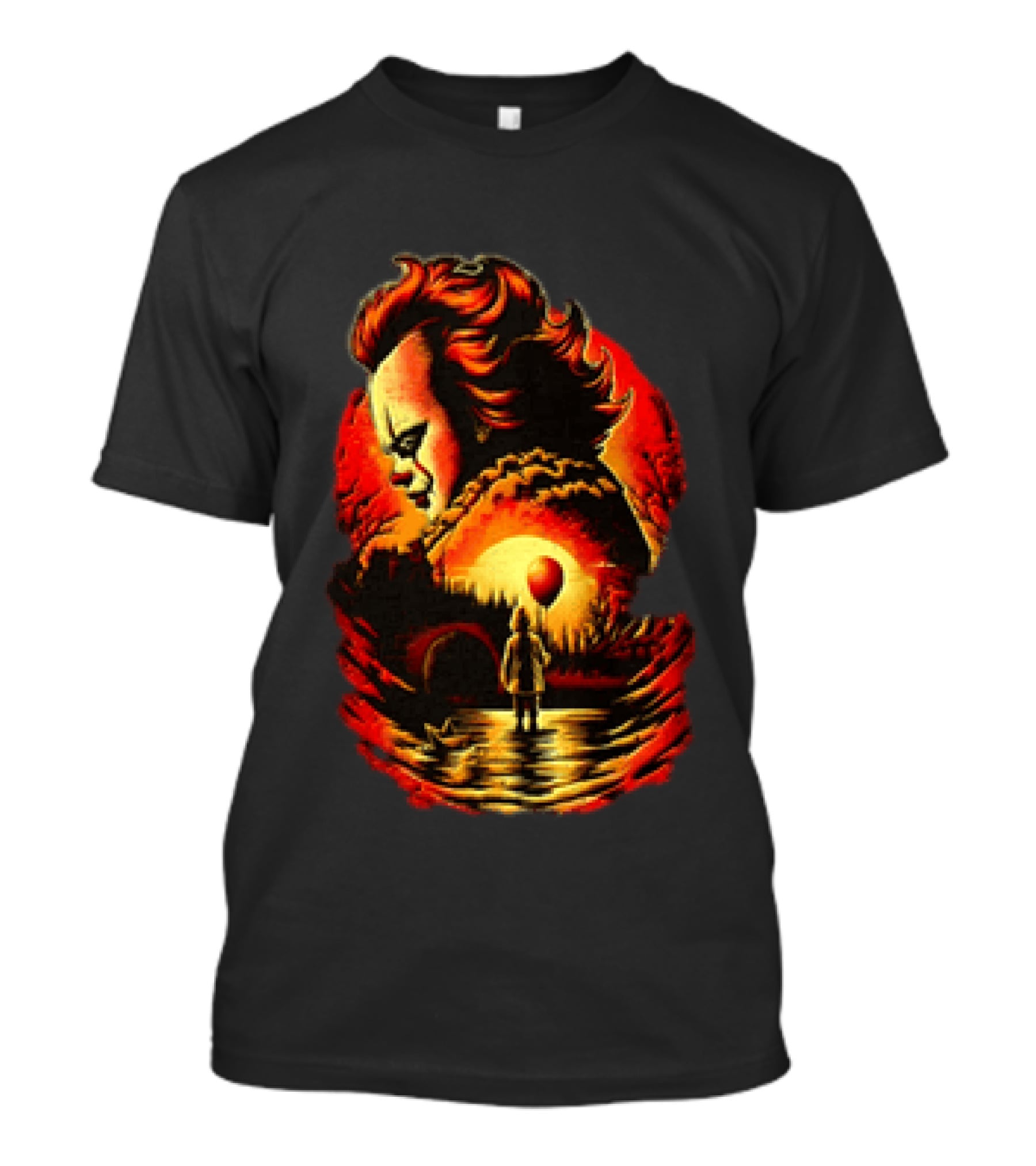 Pennywise IT Clown Face With Red Balloon And Sunset Scene T-Shirt
