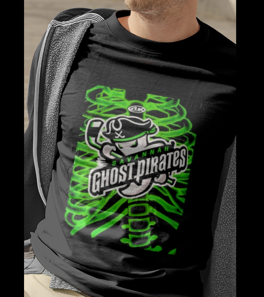 Savannah Ghost Pirates ECHL Hockey Team Graphics Neon Green T-Shirt