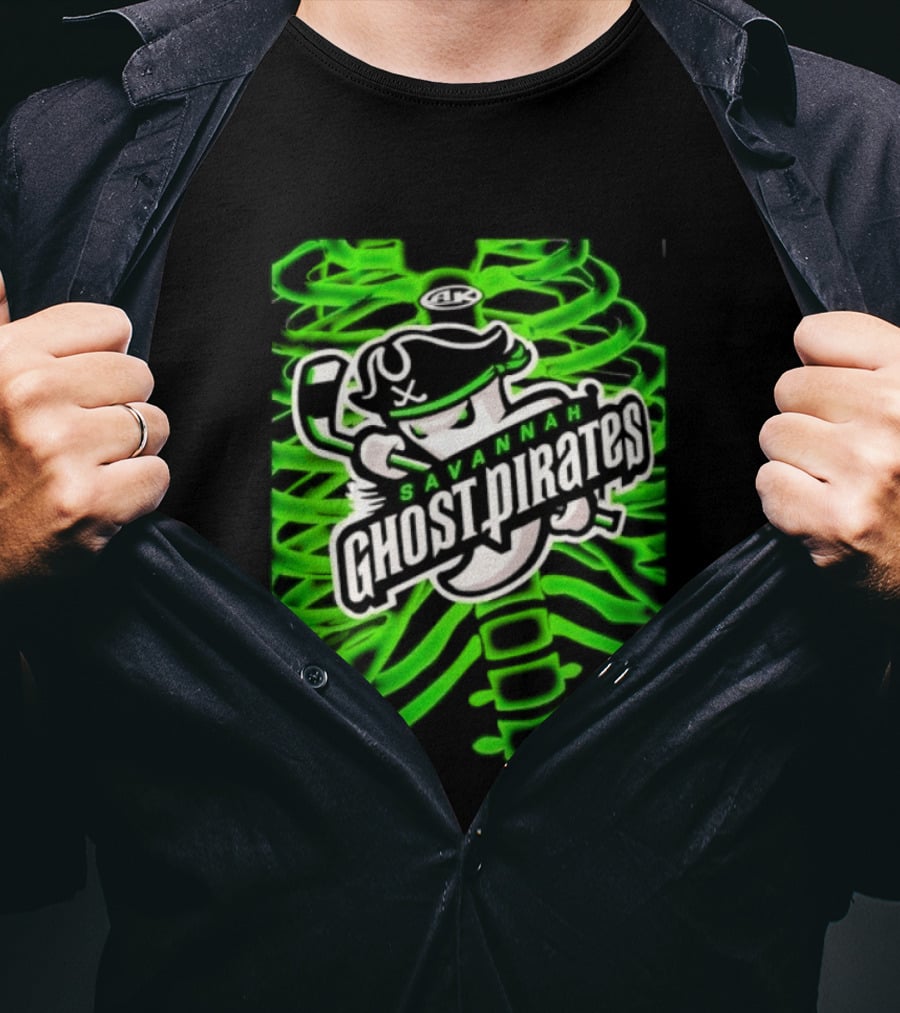 Savannah Ghost Pirates ECHL Hockey Team Graphics Neon Green T-Shirt