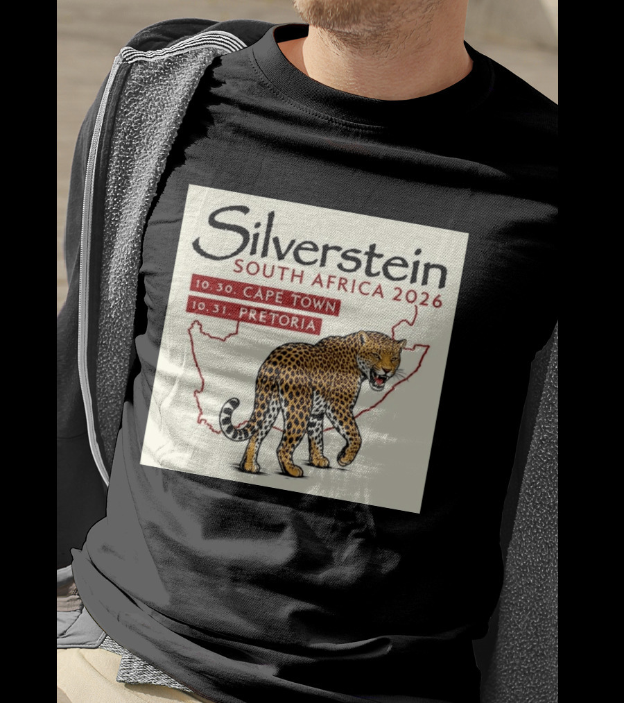 Silverstein South Africa 2026 Cape Town Pretoria Leopard Map Concert Dates T-Shirt