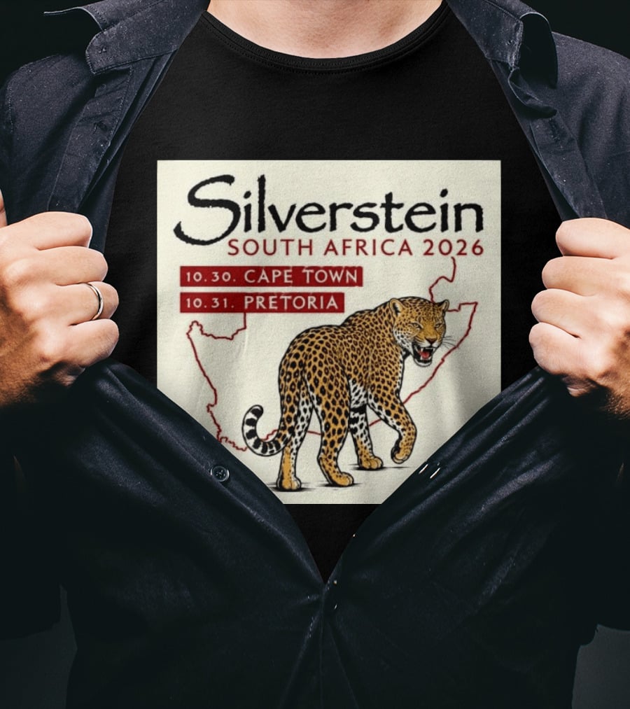 Silverstein South Africa 2026 Cape Town Pretoria Leopard Map Concert Dates T-Shirt