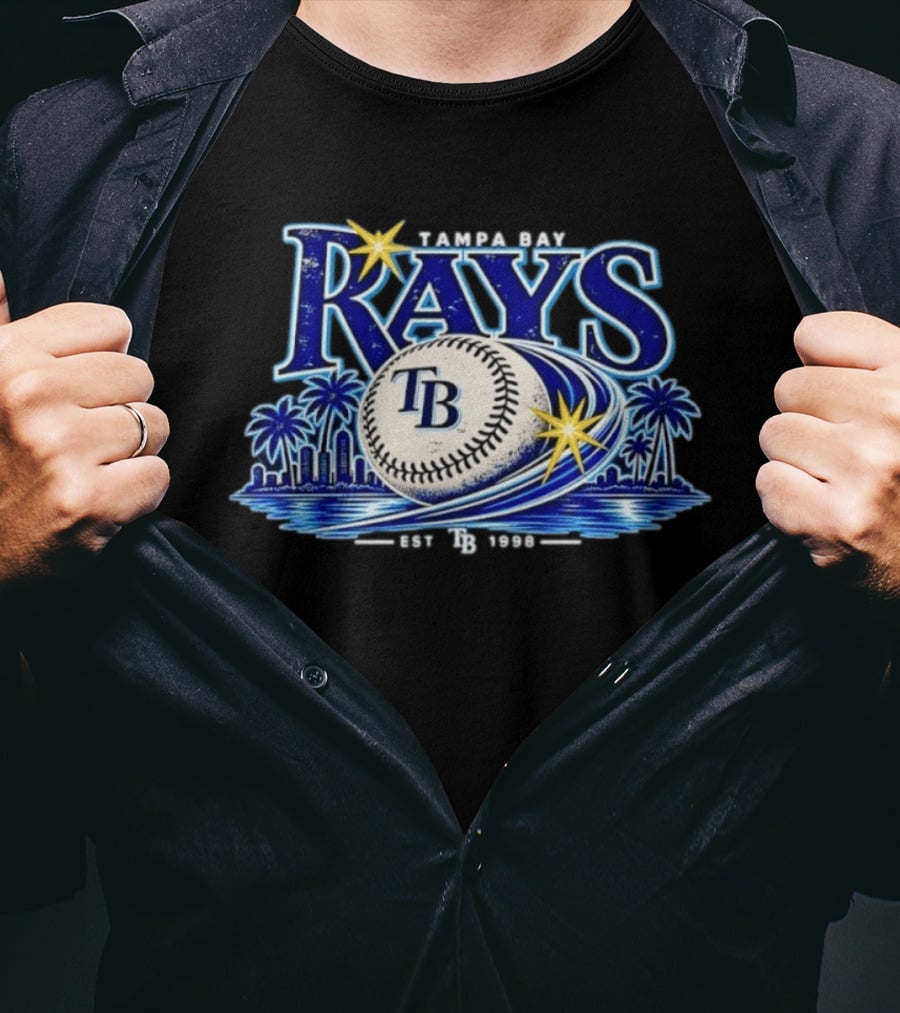 Tampa Bay Rays TB Baseball Est 1998 Vintage MLB City Skyline Palms T-Shirt