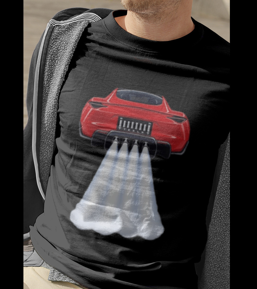 Tesla Roadster SpaceX Flying Car Rocket Thrusters Jet Blast T-Shirt