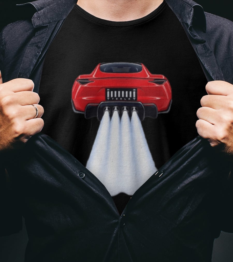 Tesla Roadster SpaceX Flying Car Rocket Thrusters Jet Blast T-Shirt