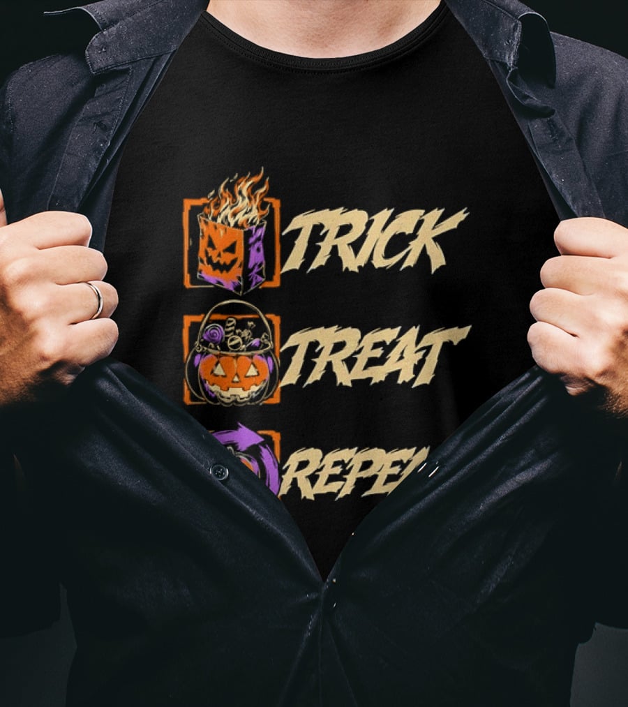 Trick Treat Repeat Halloween Pumpkin Spooky T-Shirt