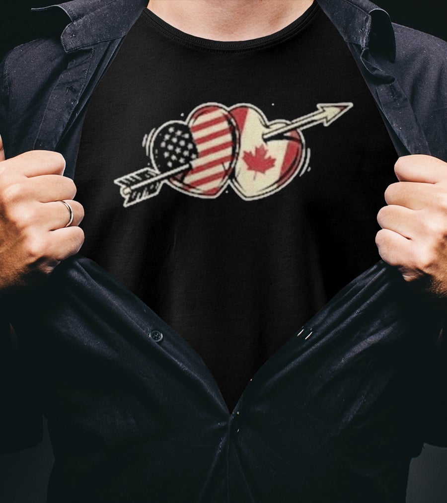 USA Canada Friendship Heart Flag American Canadian Maple Leaf Arrow T-Shirt