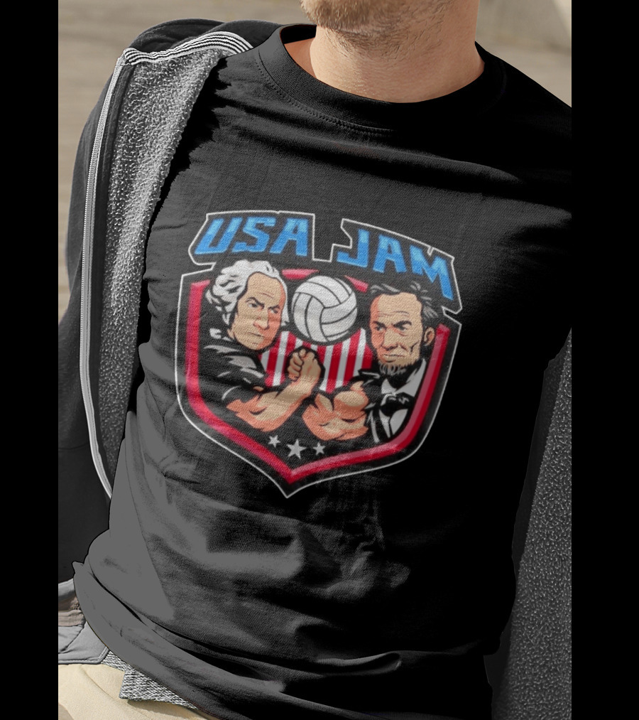 USA Jam Volleyball Arm Wrestling George Washington Abraham Lincoln T-Shirt
