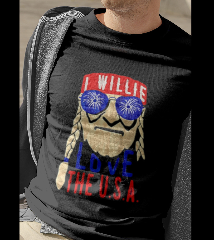 I Willie Nelson Love The U.S.A. Braided Hair Fireworks Sunglasses T-Shirt