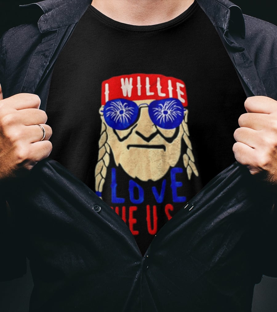I Willie Nelson Love The U.S.A. Braided Hair Fireworks Sunglasses T-Shirt