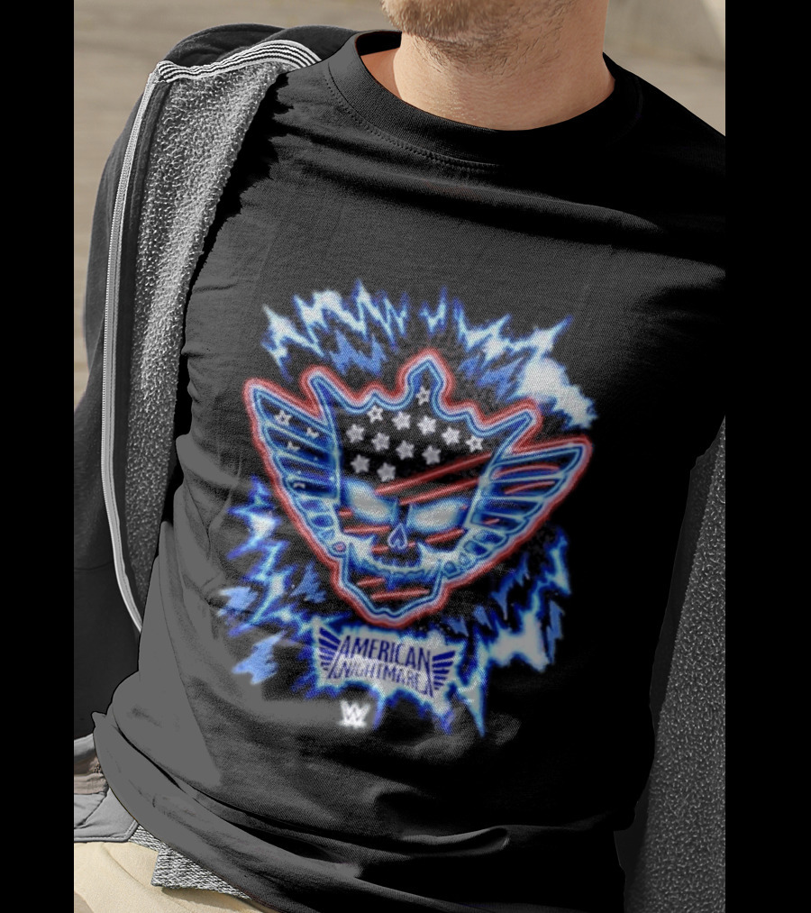 Cody Rhodes WWE American Nightmare Skull Logo With Stars And Stripes Electric Blue T-Shirt
