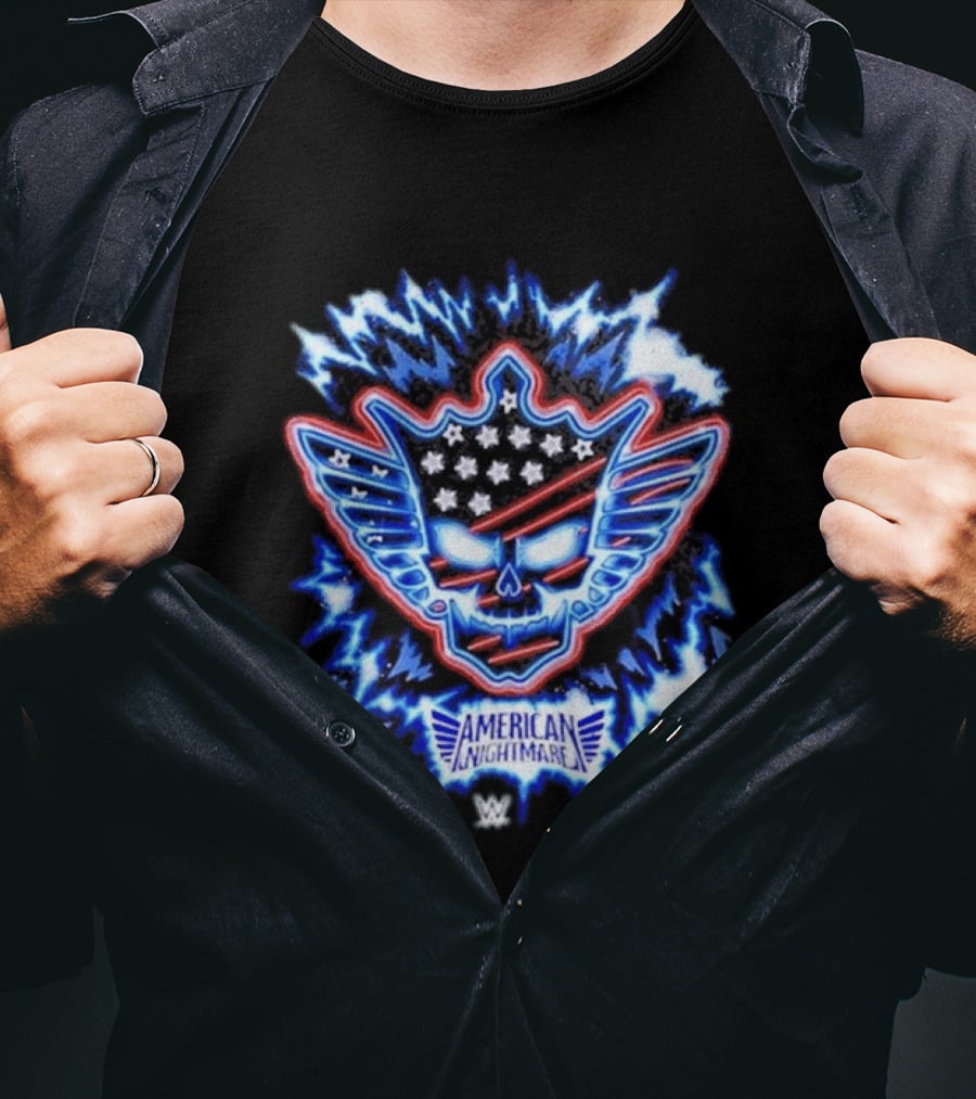 Cody Rhodes WWE American Nightmare Skull Logo With Stars And Stripes Electric Blue T-Shirt