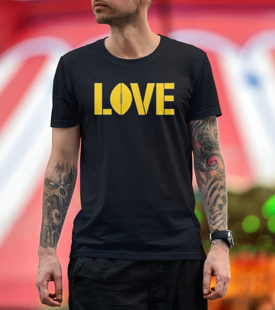 Love Football Yellow Text With Football Shaped O T-Shirt