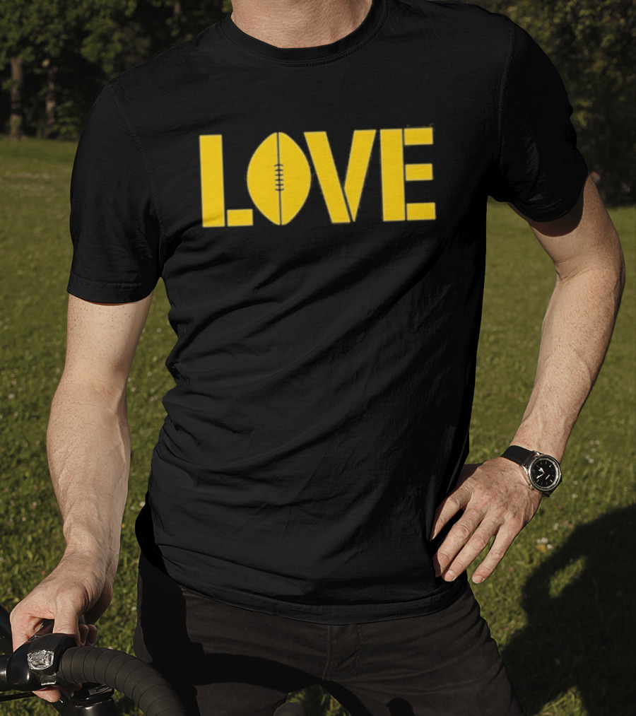 Love Football Yellow Text With Football Shaped O T-Shirt