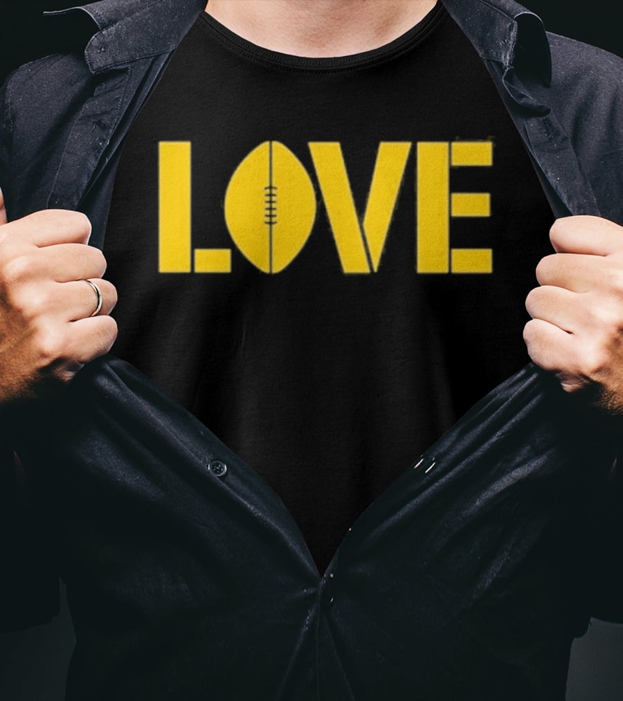 Love Football Yellow Text With Football Shaped O T-Shirt