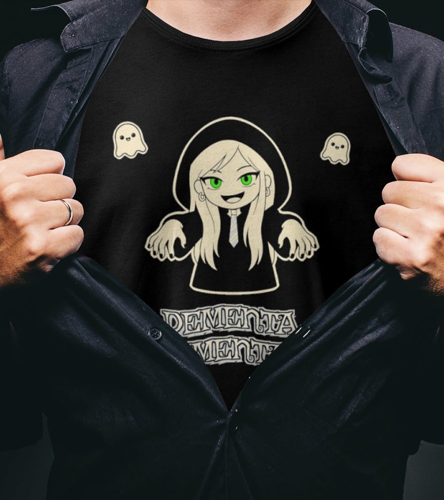 Dementa Dementa Character With Green Eyes And Ghosts T-Shirt
