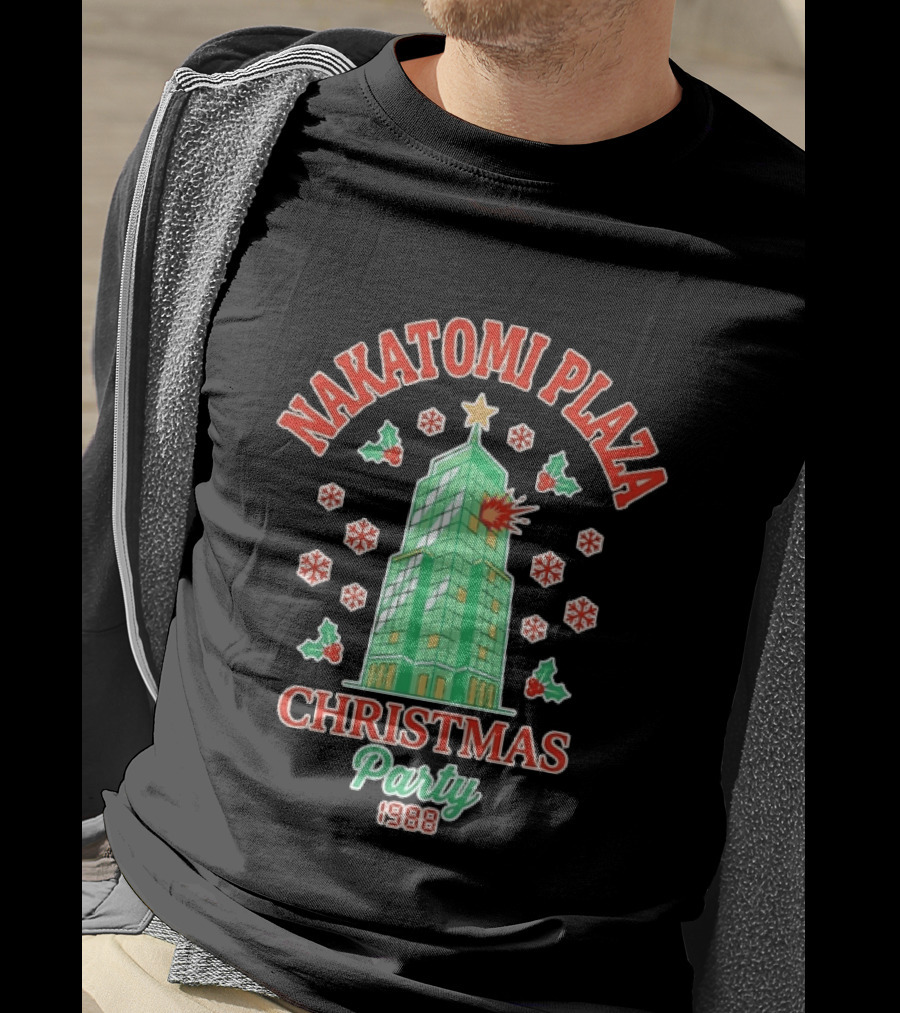 Nakatomi Plaza Christmas Party 1988 Snowflakes Holly Explosion T-Shirt
