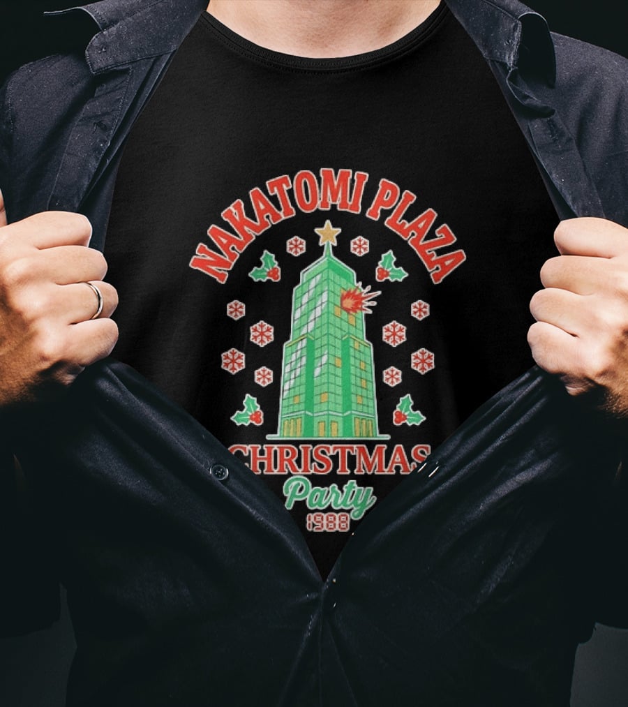 Nakatomi Plaza Christmas Party 1988 Snowflakes Holly Explosion T-Shirt