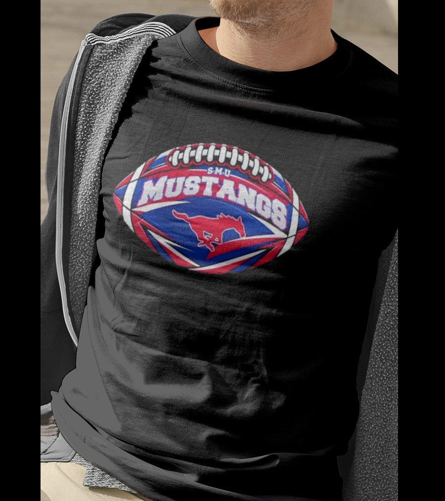 SMU Mustangs Football NCAA S.M.U. Red Blue Rugby Ball T-Shirt