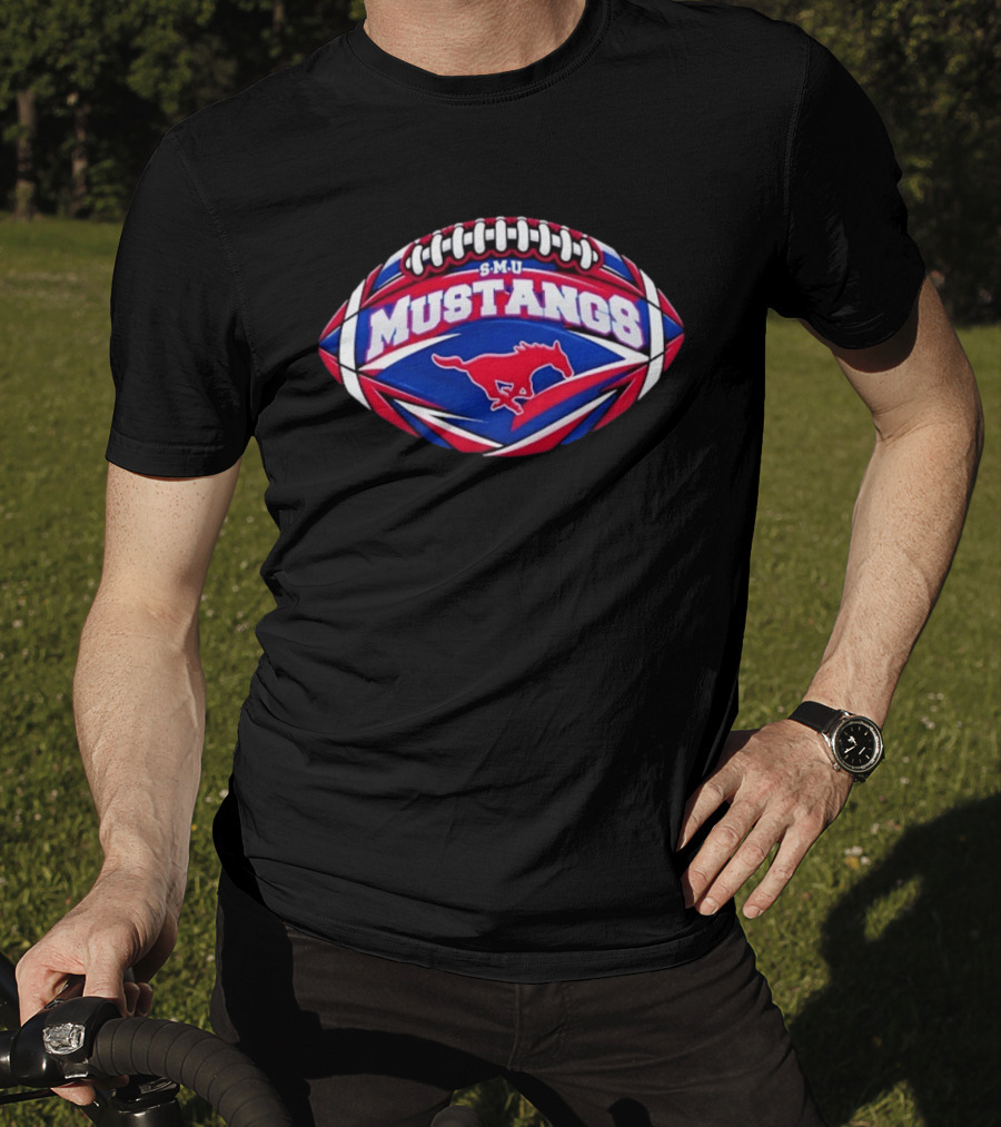 SMU Mustangs Football NCAA S.M.U. Red Blue Rugby Ball T-Shirt