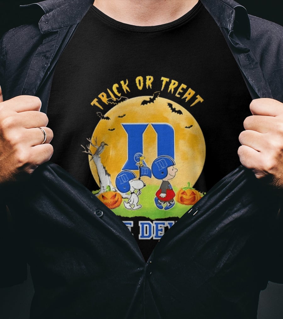 Trick Or Treat Snoopy Charlie Brown Woodstock Duke Blue Devils Halloween Moon T-Shirt