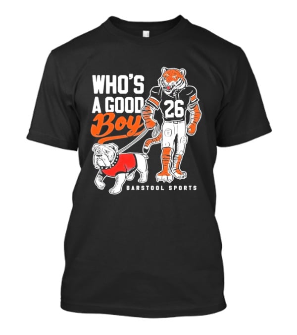 Who's A Good Boy Barstool Sports Tiger 26 Football Player Bulldog T-Shirt