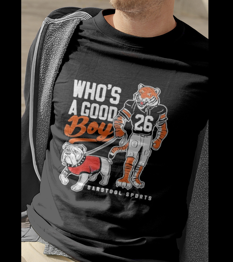 Who's A Good Boy Barstool Sports Tiger 26 Football Player Bulldog T-Shirt
