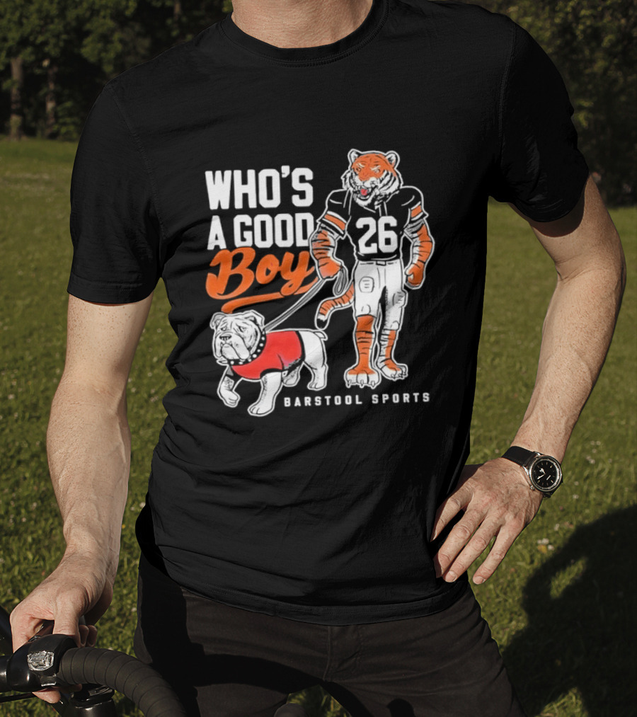 Who's A Good Boy Barstool Sports Tiger 26 Football Player Bulldog T-Shirt