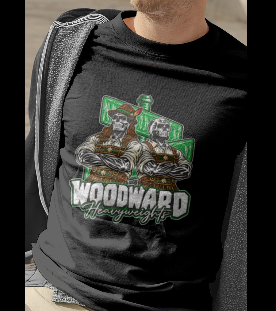 Woodward Heavyweights Two Skulls Lederhosen Crossed Arms T-Shirt