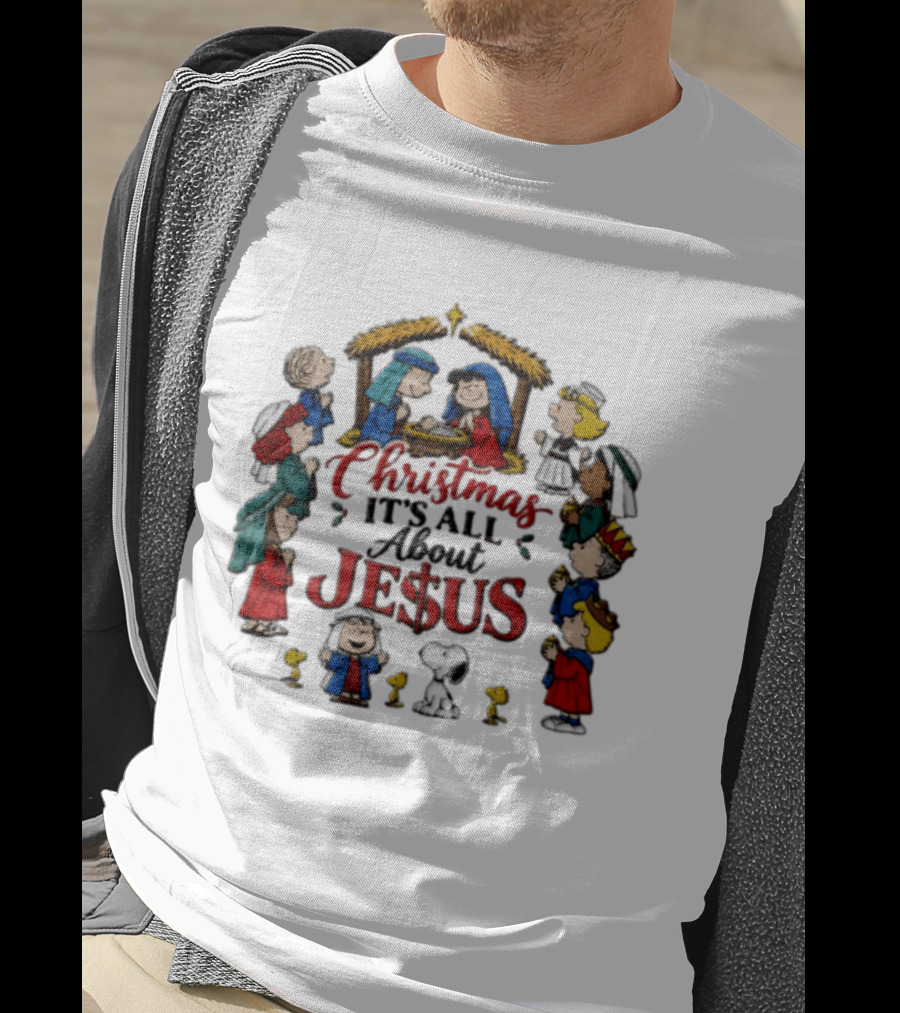 Christmas It's All About Jesus Charlie Brown Snoopy Peanuts Nativity Scene T-Shirt