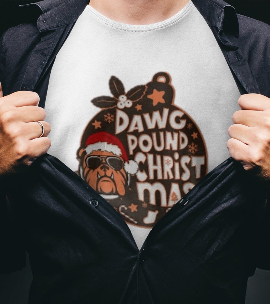 Cleveland Browns Dawg Pound Christmas Santa Bulldog Holiday Sweater T-Shirt