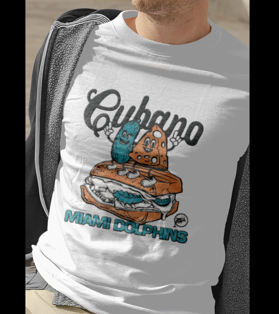 Miami Dolphins Cubano Sandwich Cartoon Football Food Delight T-Shirt