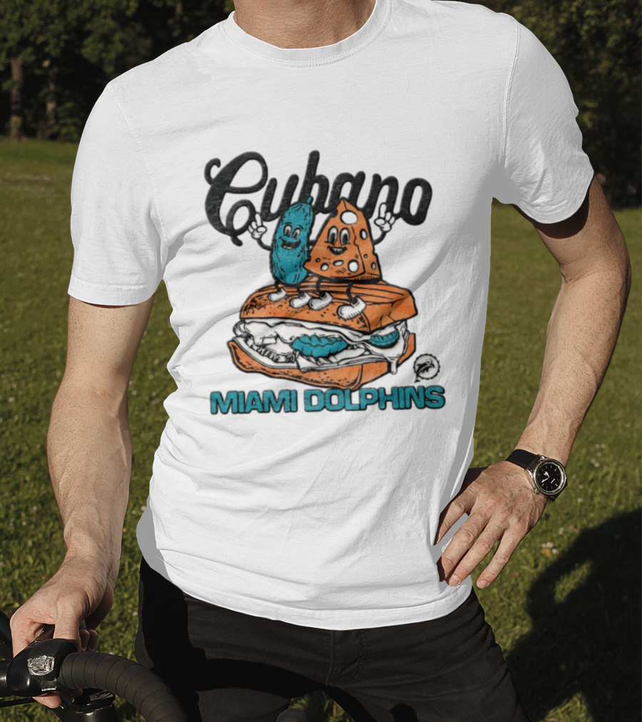 Miami Dolphins Cubano Sandwich Cartoon Football Food Delight T-Shirt