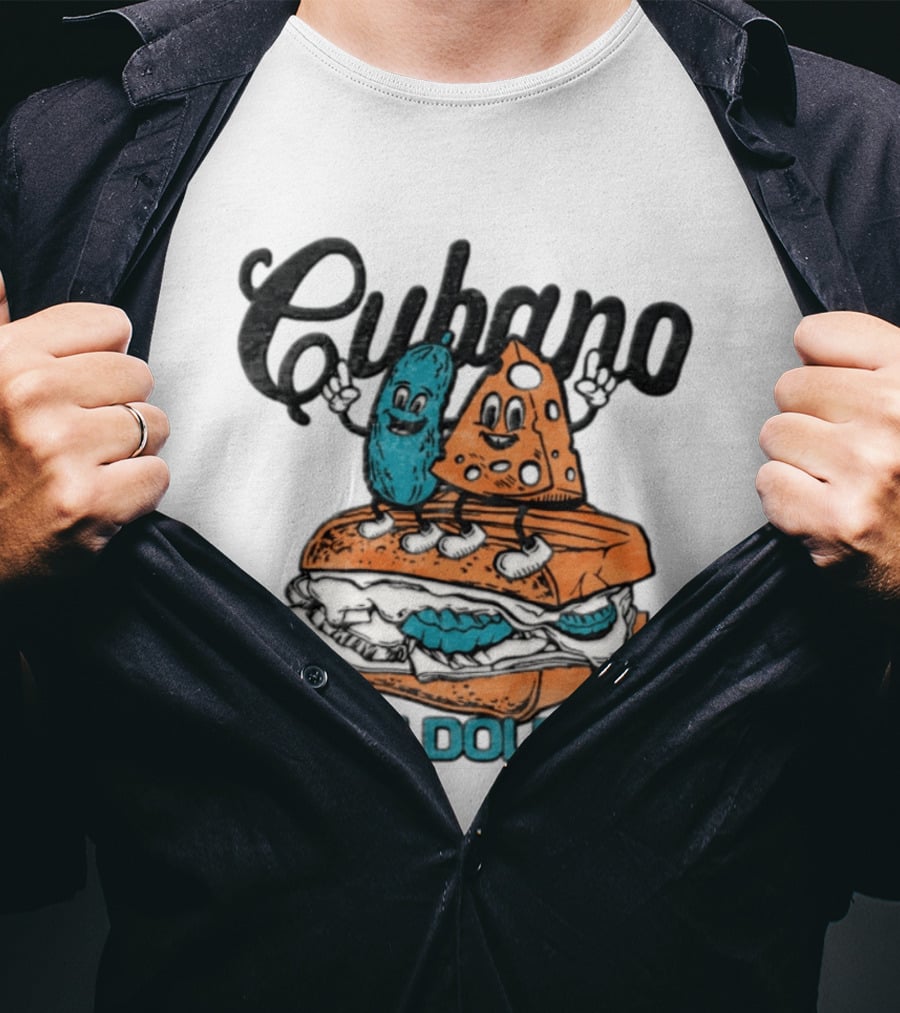 Miami Dolphins Cubano Sandwich Cartoon Football Food Delight T-Shirt