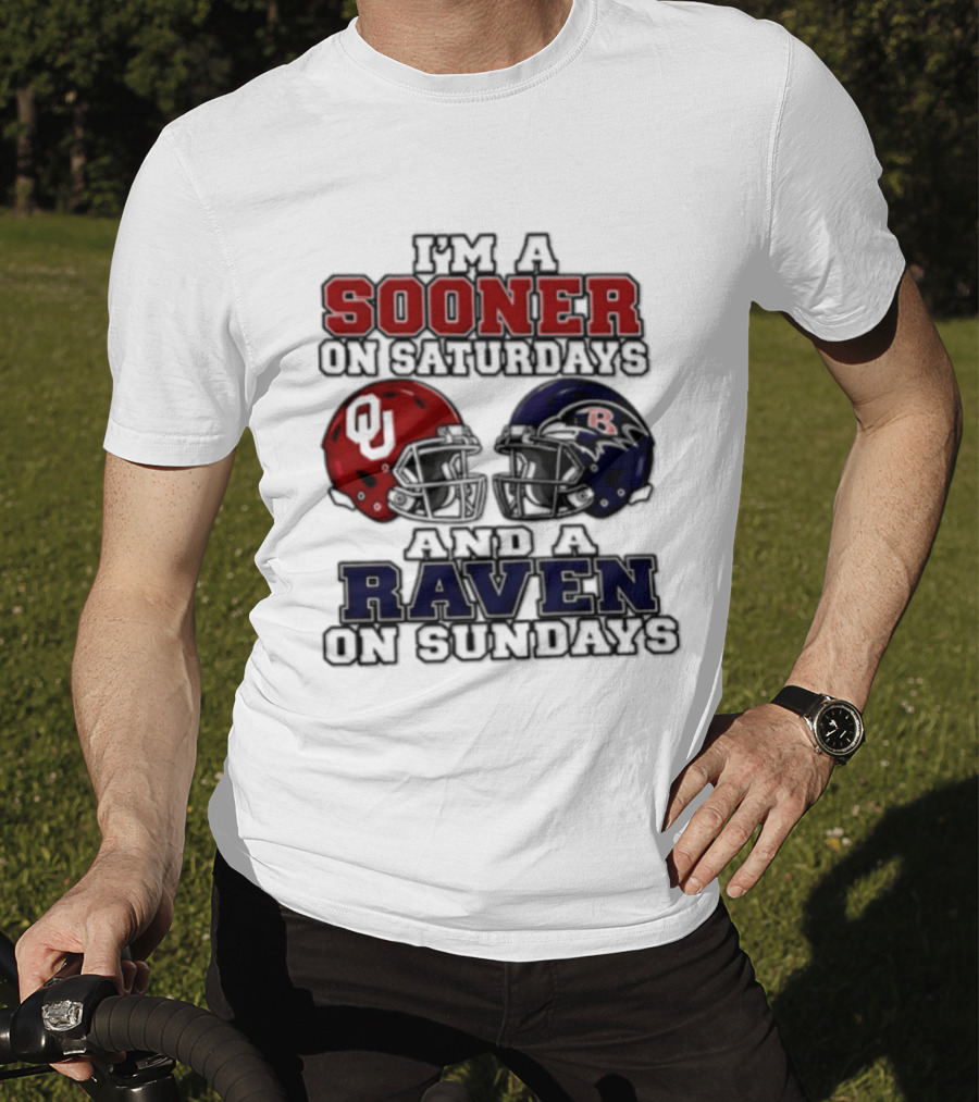 I'm A Sooner On Saturdays And A Raven On Sundays Helmet 2026 T-Shirt