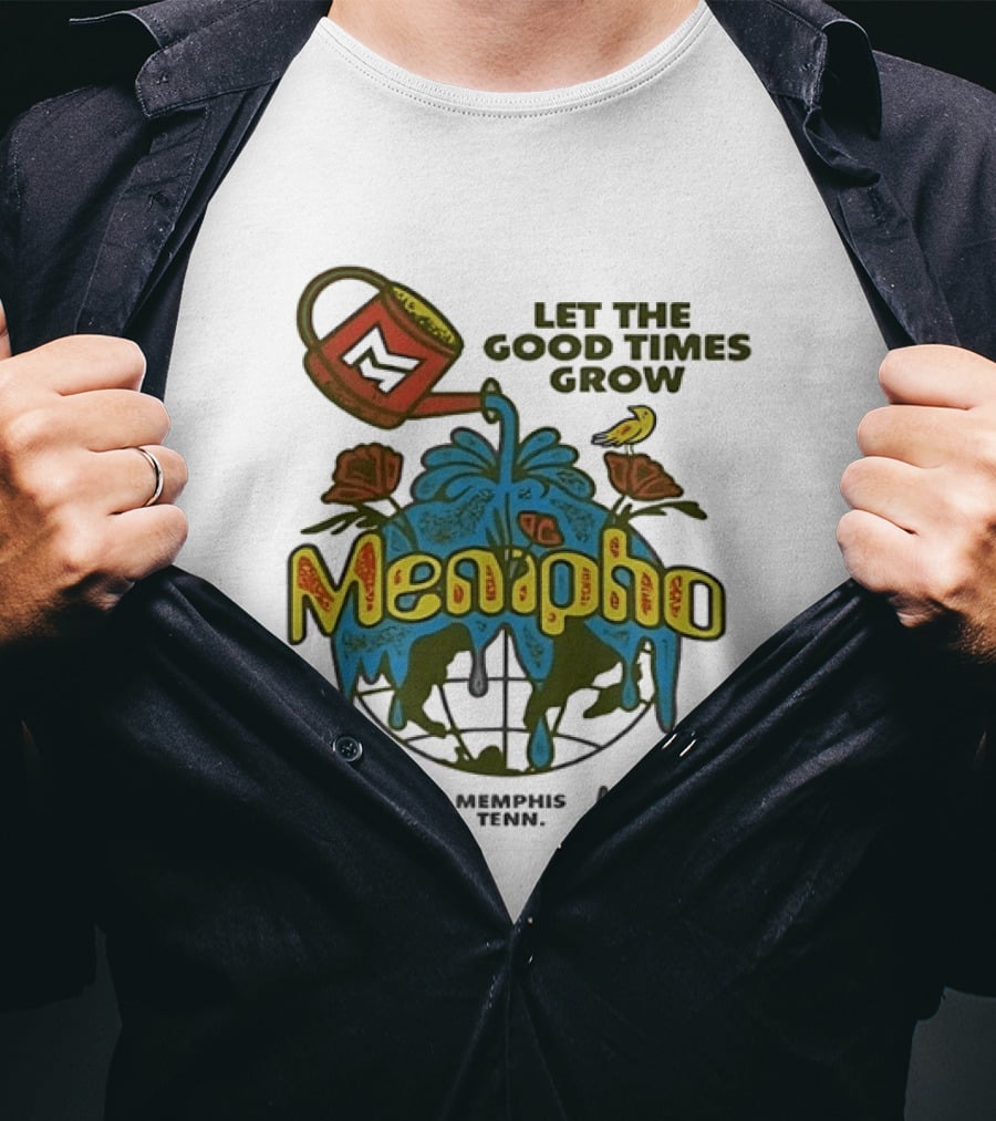 Memipho Let The Good Times Grow Memphis Tenn Watering Can And Flowers T-Shirt