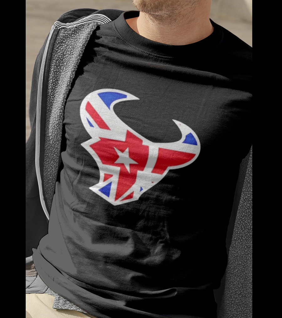 2026 Houston Texans London Game Union Jack Bull Football Event T-Shirt