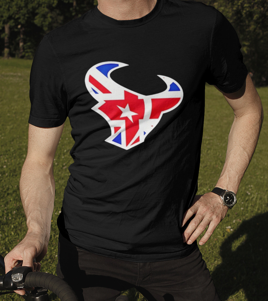 2026 Houston Texans London Game Union Jack Bull Football Event T-Shirt