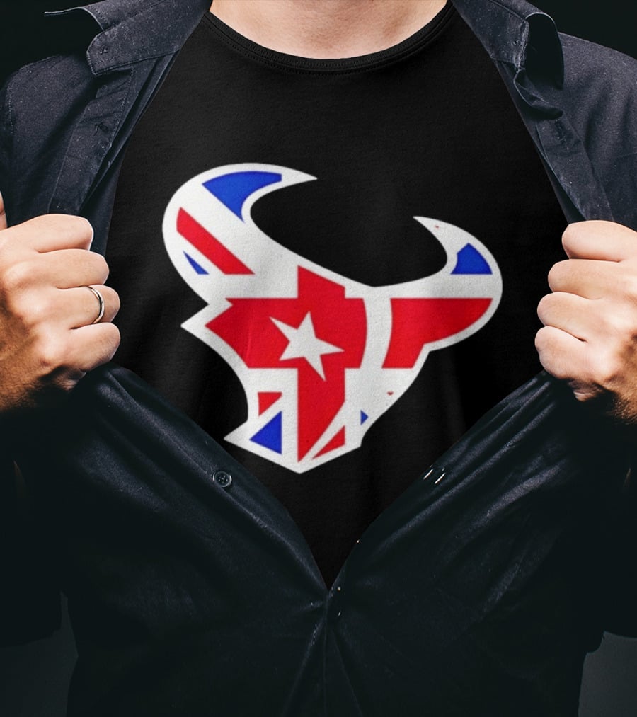 2026 Houston Texans London Game Union Jack Bull Football Event T-Shirt