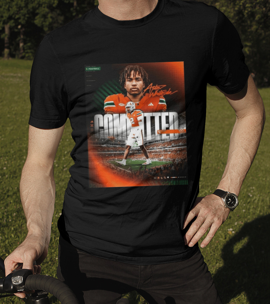 Committed Aston Whiteside Miami Hurricanes Football 2027 T-Shirt