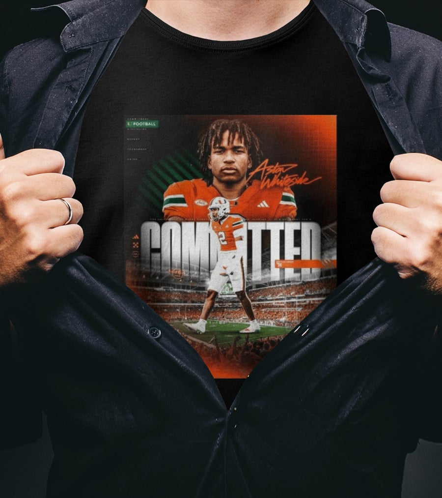 Committed Aston Whiteside Miami Hurricanes Football 2027 T-Shirt