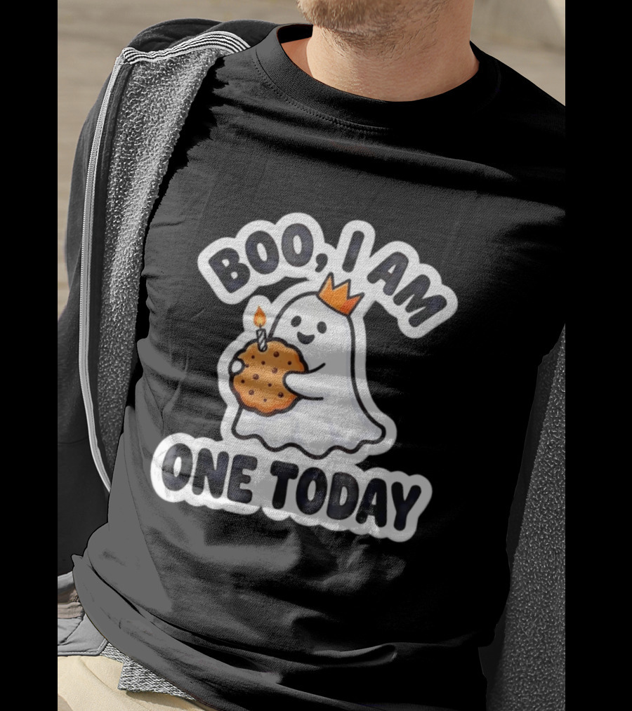 Boo I Am One Today Ghost With Crown And Cookie Birthday Candle T-Shirt