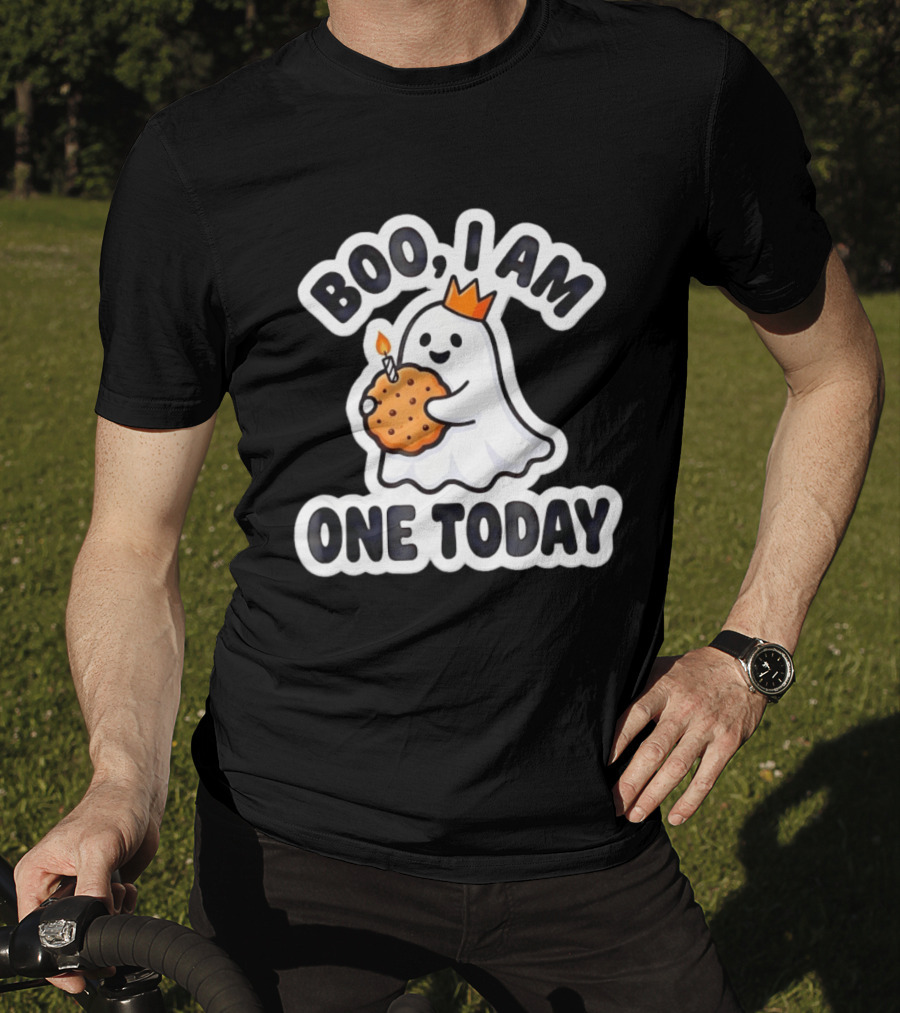Boo I Am One Today Ghost With Crown And Cookie Birthday Candle T-Shirt