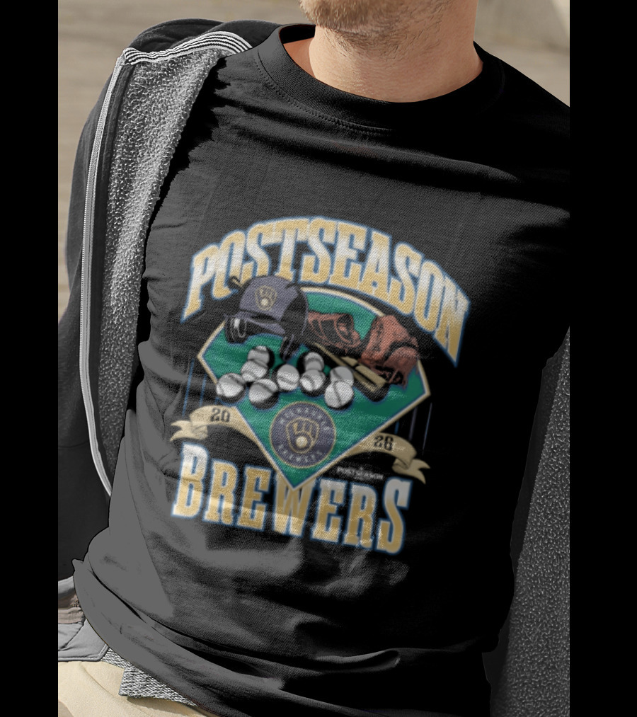 Milwaukee Brewers Postseason 2026 Baseball Helmet Bat Balls T-Shirt