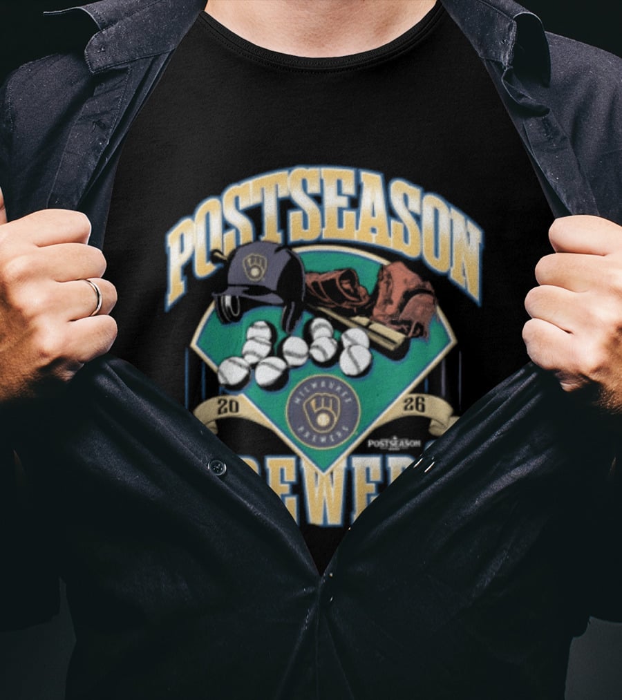 Milwaukee Brewers Postseason 2026 Baseball Helmet Bat Balls T-Shirt