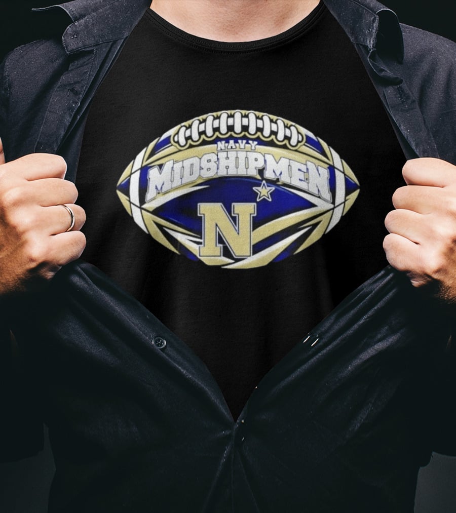 Navy Midshipmen Football NCAA Oval Shape N Star Navy Blue And Gold T-Shirt
