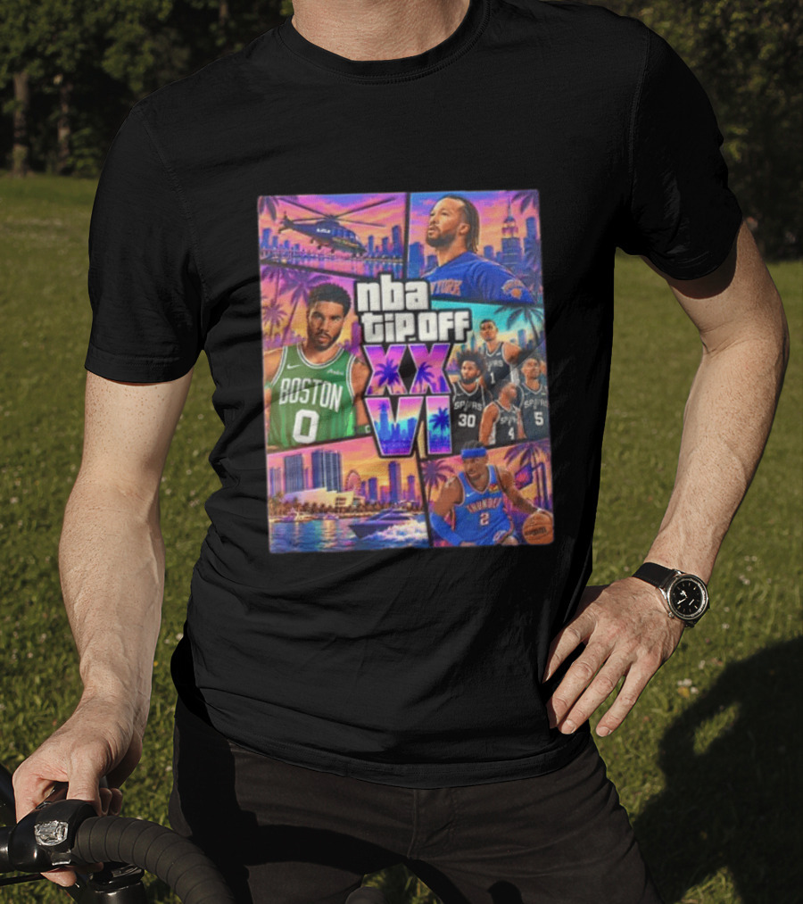 NBA Tipoff Jalen Brunson Jayson Tatum Victor Wembanyama Julian Champagnie Jeremy Sochan Shai Gilgeous Alexander T-Shirt